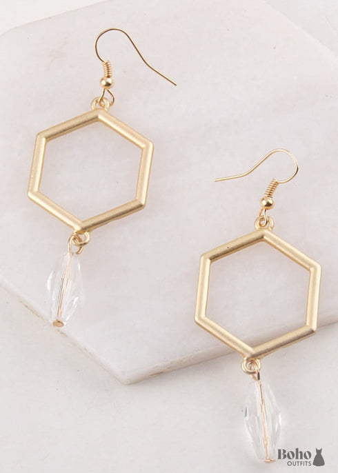 Boho Earrings, RH Dangle Earrings, Hexagon Loop
